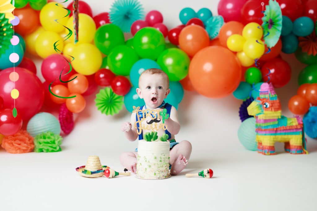 fiesta themed surprised baby cake smash