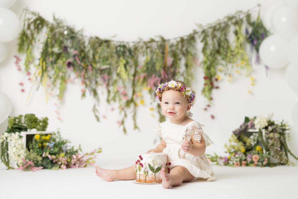 flower crown on sitting baby