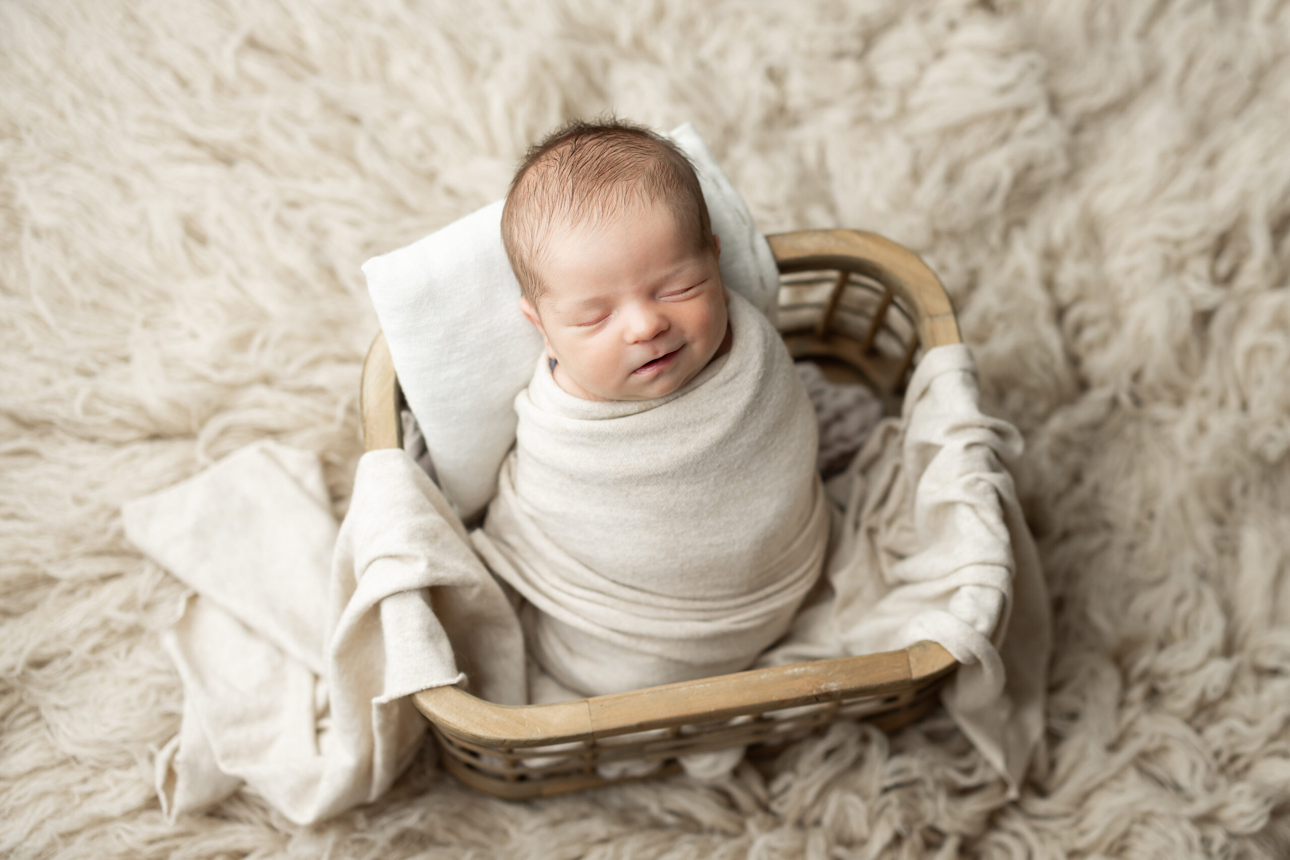 newborn baby boy neutral basket photography canton ga