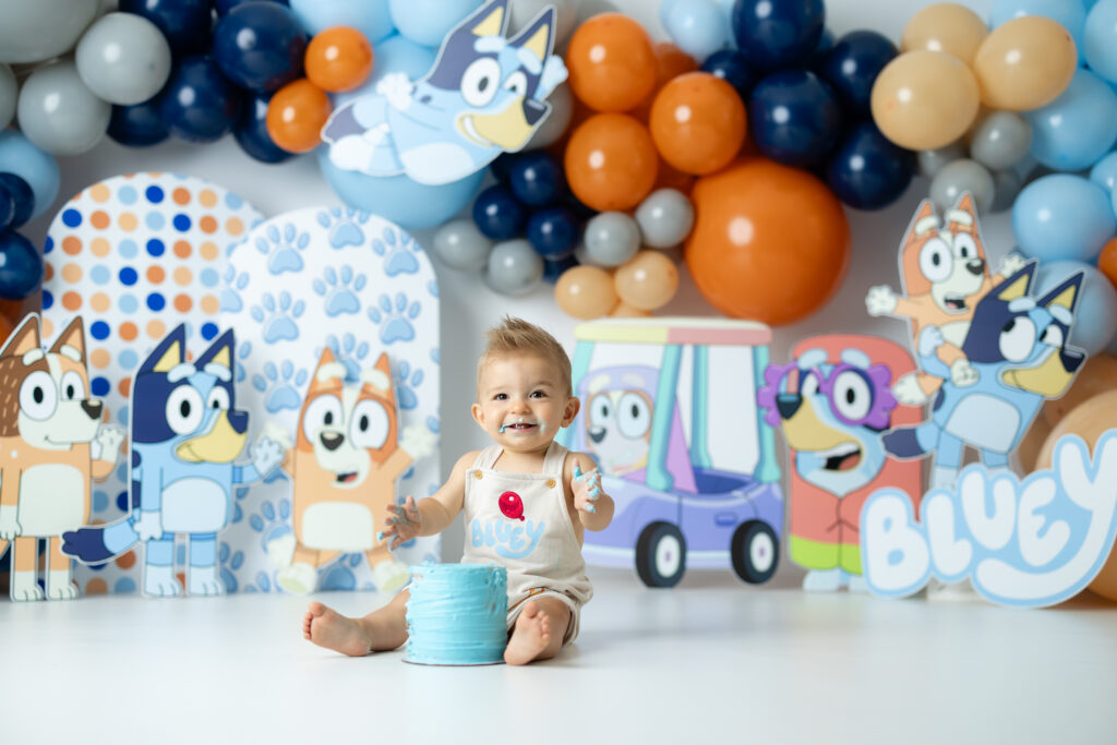 Handcrafted Bluey birthday photo set created by Canton, GA cake smash photographer

