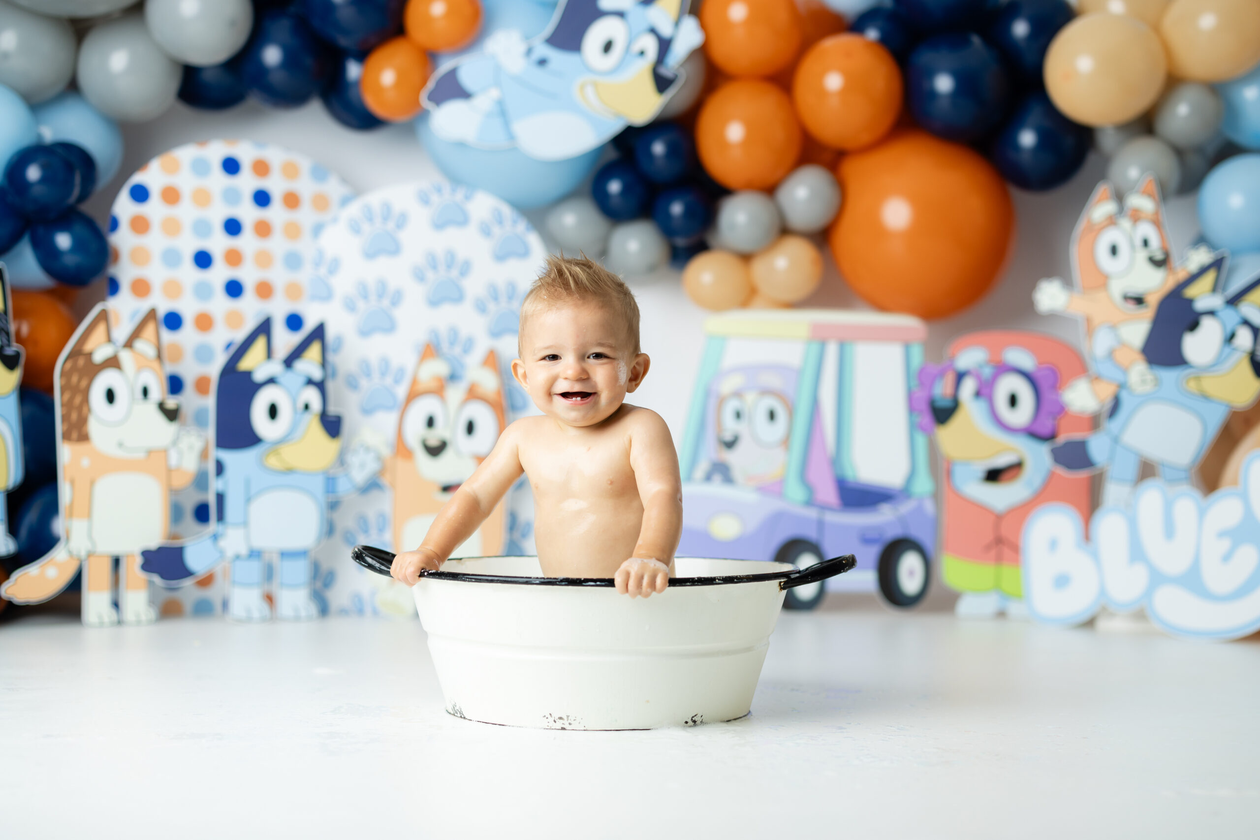 Handcrafted Bluey birthday photo set created by Canton, GA cake smash photographer