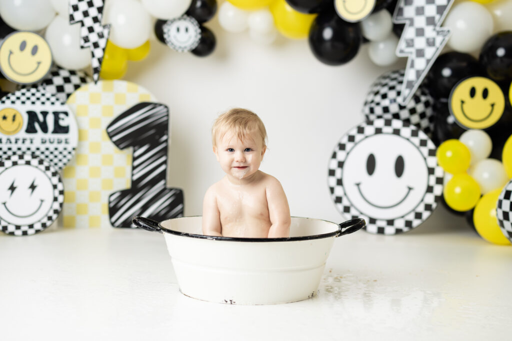 Baby splashing in bubble bath
