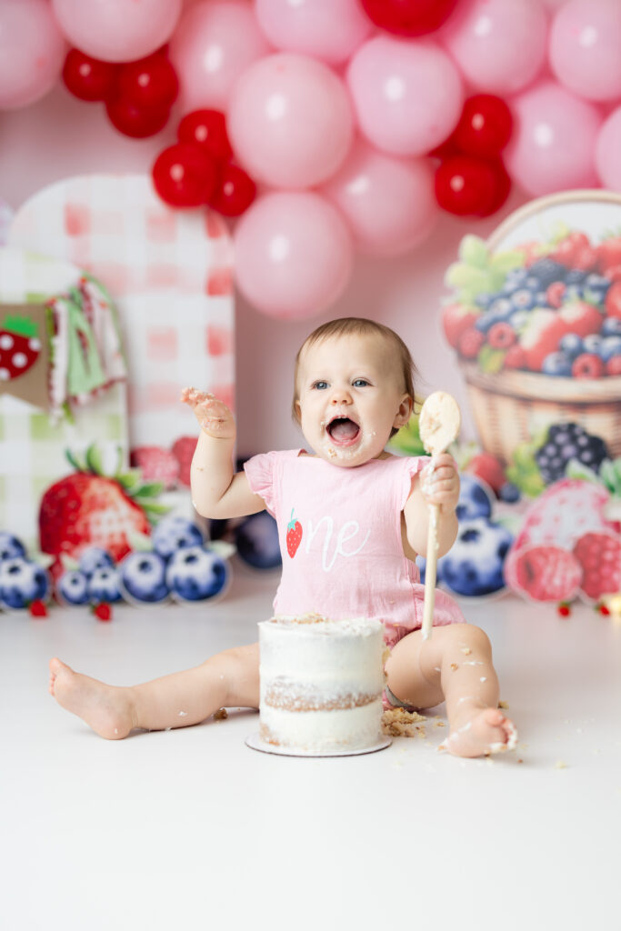 Cake Smash Photographer Canton GA berry theme setup