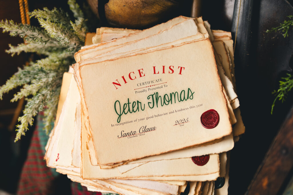 Personalized Santa Nice List Certificate for child in Canton GA