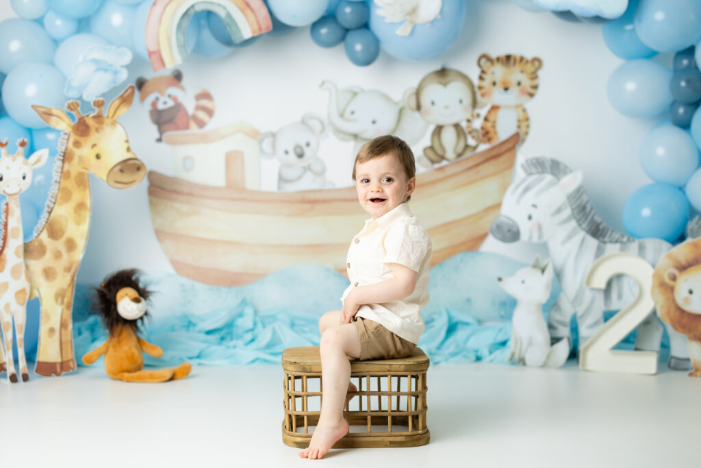 Twin toddler birthday photos Noah’s Ark theme Canton GA