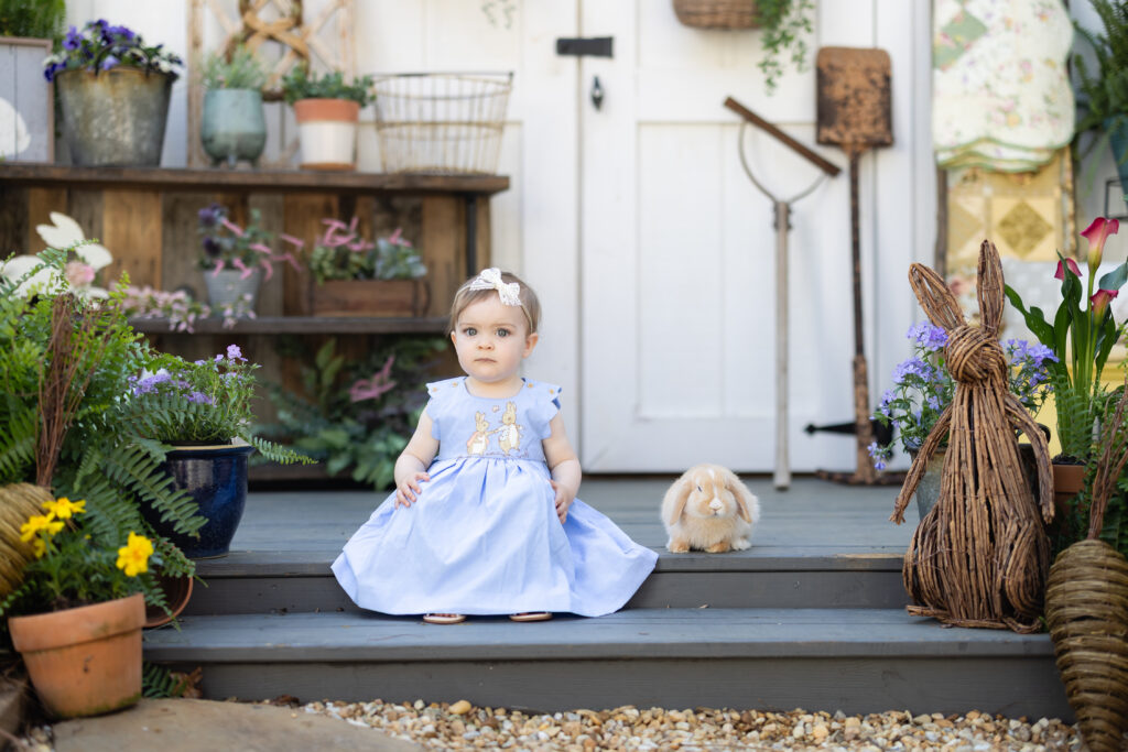 Outdoor bunny mini sessions Canton GA with custom spring garden set