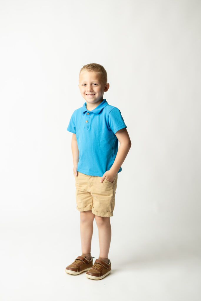 Preschool boy smiling portrait on clean white background preschool photography North Georgia